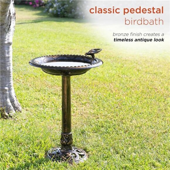 27" Tall Outdoor Antique Style Bronze Birdbath Bowl - Picture 10 of 14